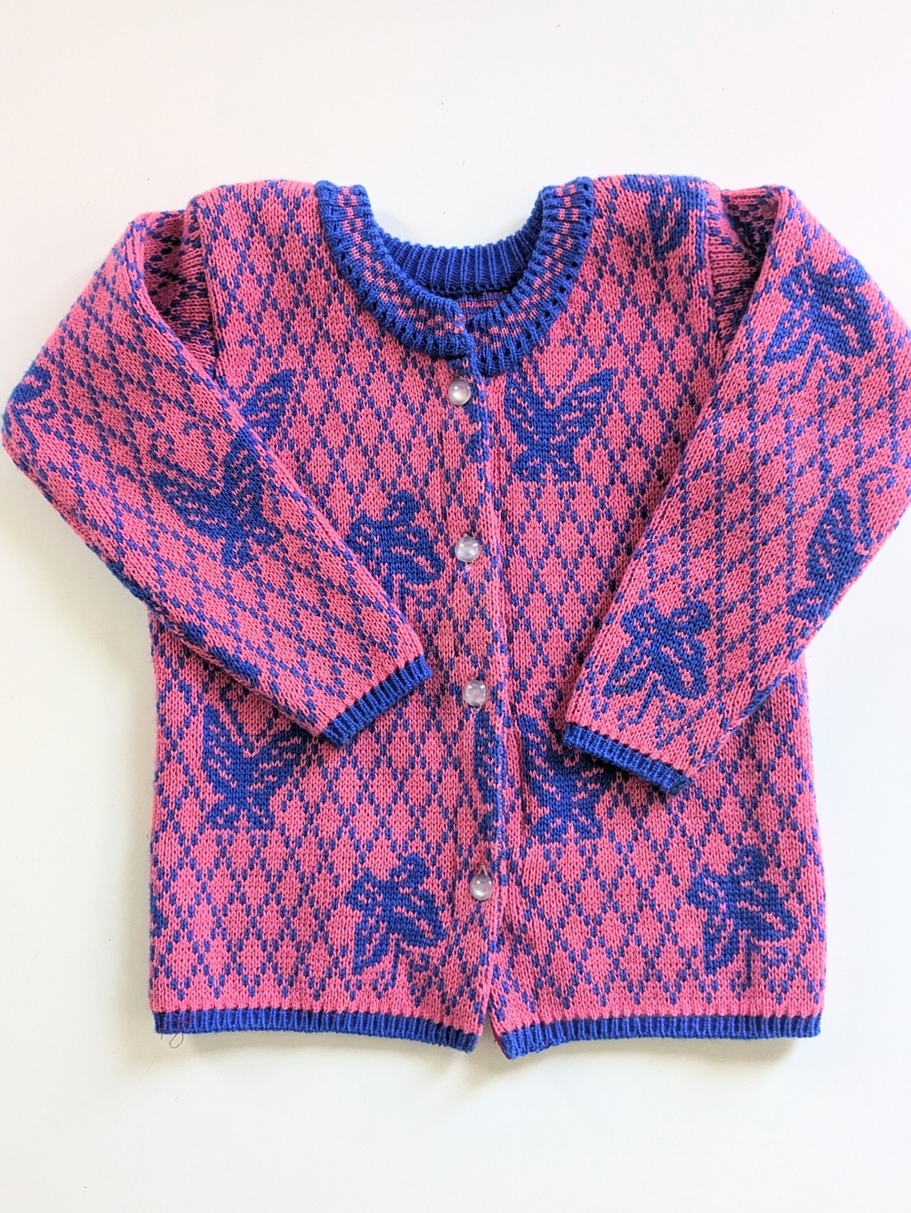 Nikita Vintage Kids Butterfly Knit Cardigan - Pink & Blue - Exc Condition
